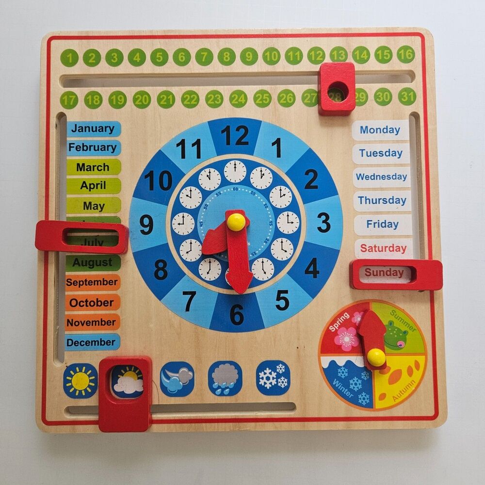 Montessori Wooden Calendar Busy Board Teaches Time Days Months Seasons Weather
